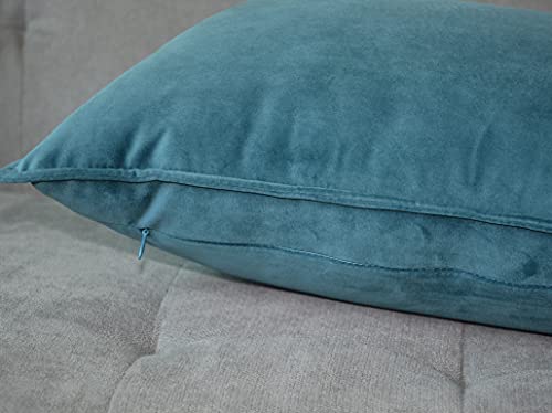 Lutanky Gray- Blue Cushion Covers 12x20 Inch Velvet Decorative Rectangle Throw Pillow Cover (Pack of 2) Soft Oblong Piped Pillowcases for Sofa Bedroom with Invisible Zipper 30 x 50 cm - Image 3