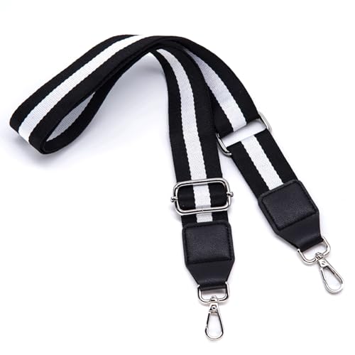 Image of S&loyoe Silver bucklePurse Straps Replacement Crossbody Bag Strap Adjustable Wide Guitar Straps for Handbags 1.5inch (Three Lines Black White Silver)