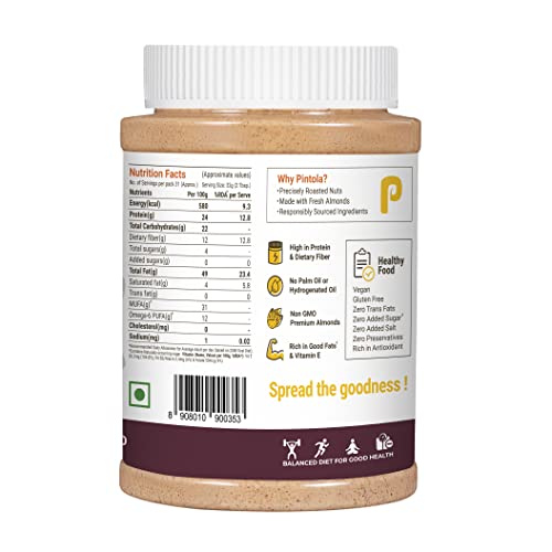 Image of Pintola Almond Butter Creamy 1kg - All Natural Unsalted Butter, Healthy Almond Butter Unsweetened for Bread Spreads, Vegan