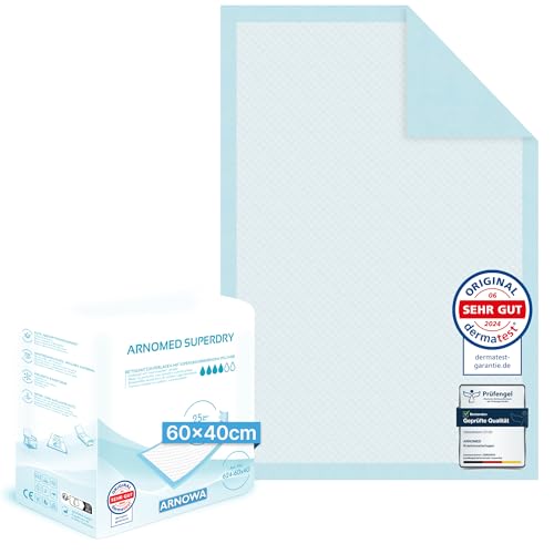 100x ARNOMED Inkontinenzunterlage Einweg , saugfähige Krankenunterlagen 60x40cm, Baby Wickelunterlage Einweg, 5-lagige Zellstoff Unterlagen Bett bei Inkontinenz, Betteinlagen Einweg, Wickelunterlage