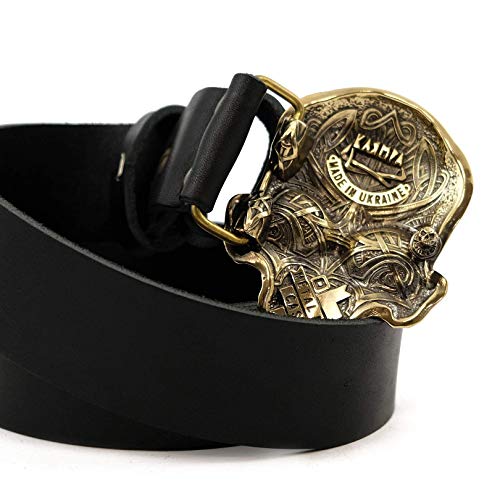 Leather belt with solid brass buckle SKULL, Human skull belt buckle on casual leather belt 1.5 or 1.8 inches2