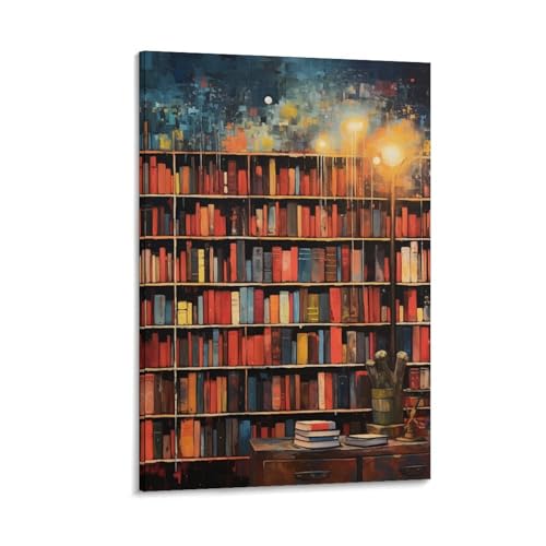 Toile décoration maison bibliothèques murale pour créer un coin lecture cosy