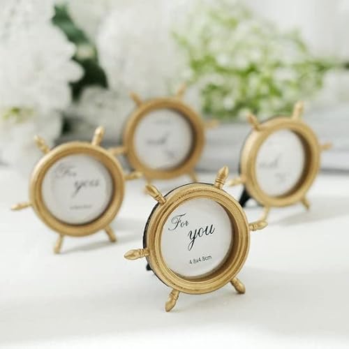 Efavormart 4 Pack | Gold Resin 3.5" Ship Wheel Round Picture Frame Party Favors, Nautical Wedding Favors #TOP3
