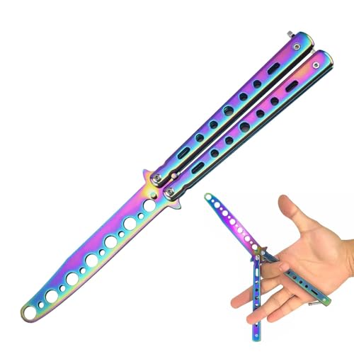 Eophmi Butterfly Knife Trainer 1 Pcs Balisong Trainer Blade Free Metal Butterfly Knife Color Folding Practice Butterfly Knifes Suitable for Beginners to Practice Flipping Skills Training