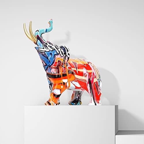 Wodine Elephant Decor Colorful Elephant Statue, Graffiti Elephant Sculptures Home Decorations for Living Room, Modern Art Elephant Ornament Table Bedroom Kitchen Office Shelf Decor Animal Figurines