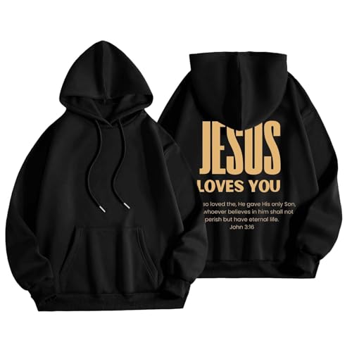 Image of Deals of The Day Sale Black of Friday Winter Sweatshirt Women Womens Hooded Printed Hooded Neck Long Sleeve Pocket Sweatshirt Tops Christmas Jumpers for Todays (Black, XXL)