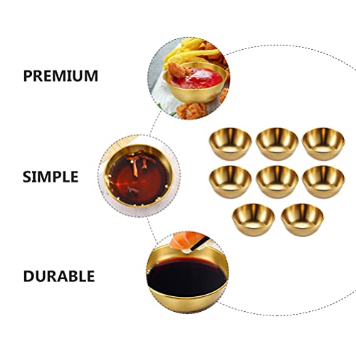 Hemoton Sauce Dish Stainless Steel 8Pcs Stainless Steel Sauce Dishes Mini Individual Saucers Bowl Seasoning Dishes Sushi Dipping Bowl Appetizer Plates Golden Seasonging Dish Small #TOP7