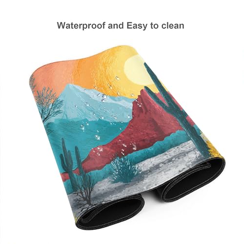 Image of Sunset Cactus Mountain Extended Gaming Mouse Pad, with Stitched Edges Large Mouse Pad Desk Protector, Rubber Base Mousepad Keyboard Mouses Mat for Work Game Office Home- 32 inch X 12 inch Inch,E644