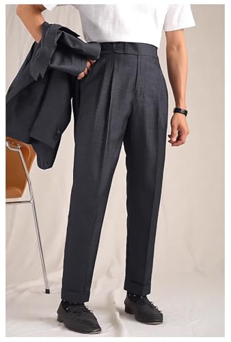 Mens Dress Pants Classic Gurkha Pants Slim Fit Casual Pleated Business Lightweight Trousers3