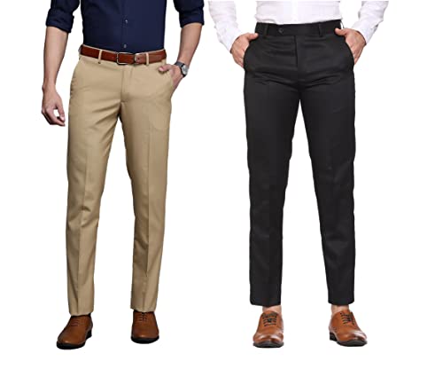 Image of MALENO Men Formal Trouser Regular Fit Solid | Soft and Breathable Pant Combo (Pack of 2)