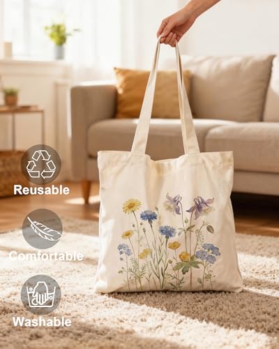 Image of Aesthetic Canvas Tote Bag for Women with Magnetic Buckle and Zipper Inner Pocket