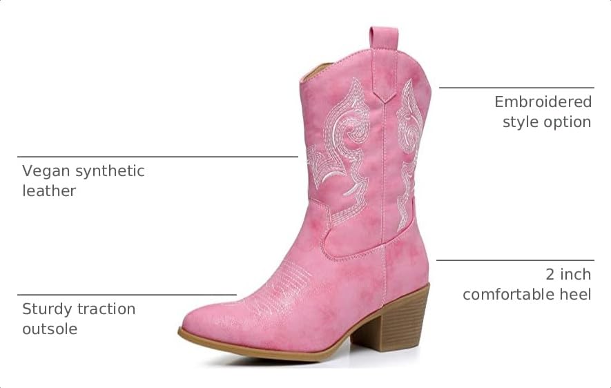 Image of GLOBALWIN Women's Mid Calf The Western Cowgirl Boots Fashion Cowboy Boots For Women Chunky Low Heel