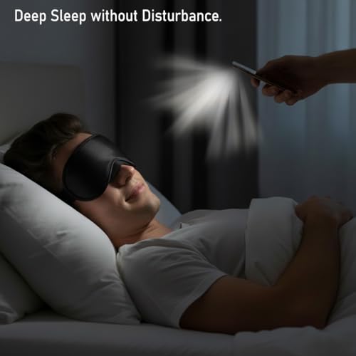 Image of Sleeping Eye Mask Kit for Men & Women | 100% Light Blocking, Soft and Washable Blindfold for Deep Sleep | Elastic Strap | Ear Plugs Included | (Large Size - Black)