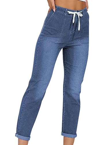 Jean léger femme à taille haute stretch avec cordon élastique confortable