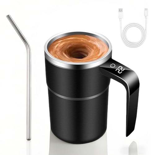 Black Self Stirring Mug with LCD Thermometer