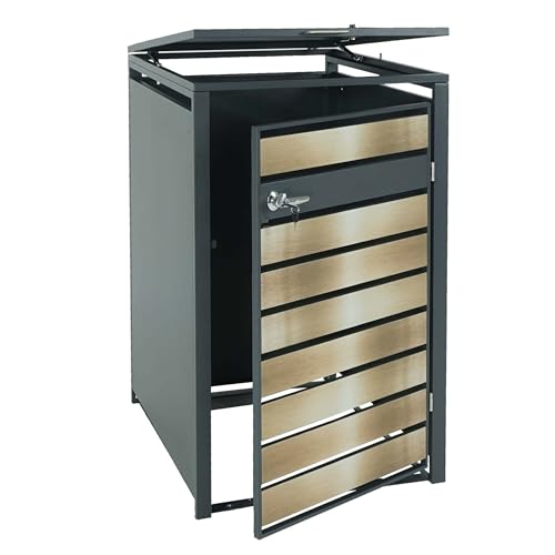 PROREGAL XL 1er/2er-Mülltonnenverkleidung HxBxT 117x73x98cm Metall 36kg Anthrazit Gold Mülltonnenbox wetterfest