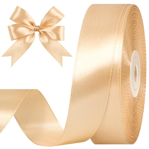 CLUEWR Champagne Satin Ribbon 1 Inch 50 Yards