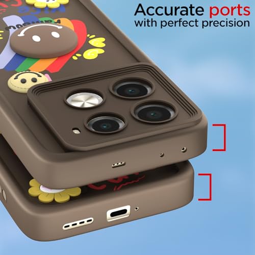 Image of Pikkme Back Cover for Infinix Note 40 Pro 5G | Soft Silicone| Cute Rainbow Smile & 3D Cartoon Flower Design | Shockproof Raised Camera Protection Bumper Case (Brown)