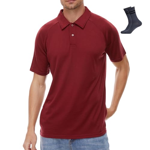 MERINNOVATION Merino Wool Polo Shirts Men - 100% Merino Wool Shirts for Men Short Sleeve Wicking Base Layer