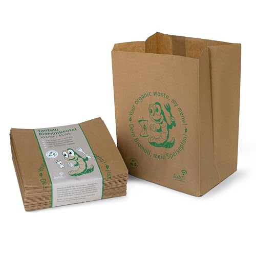 Tantelli Bio-Müllbeutel aus Kraftpapier, 10 L / 45 Stk, kompostierbar, 20+16x35cm, braun