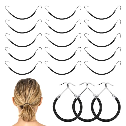 YUXIANLB 15 pinzas para el cabello con ganchos elásticos, gomas elásticas para el pelo, ganchos para el estilo de cola de caballo, para mujeres y niñas, pelo rizado, pelo largo, grueso (negro)