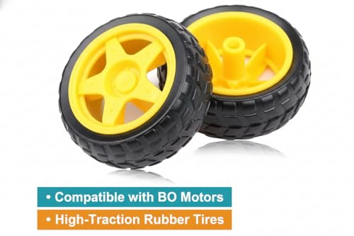 Image of 65 MM GEAR MOTOR TYRE /WHEEL, TYRE FOR TOY CAR, BO MOTOR, DC GEAR MOTOR TYRE, RUBBER TYRE, YELLOW WHEEL PACK OF 4