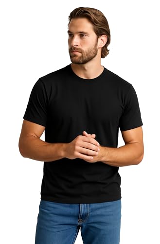 Zaccai Men's Black Cotton T-Shirt, Crewneck Short Sleeve Tee, Soft & Durable, Regular Sizes