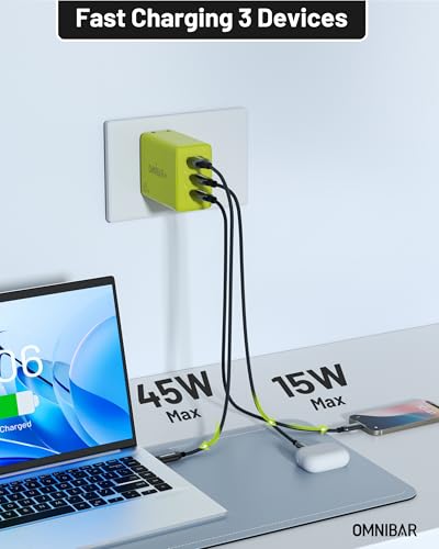 Image of 65W USB C Charger Block, 3-Port GaN Fast Wall Charger Power Adapter