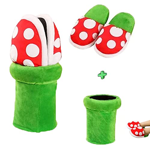 Jfxgjuv Piranha Plant Slippers Piranha Plant Plush Slippers Piranha Plants Plush Funny Slippers with Pipe Pot Holder for Adults Kids