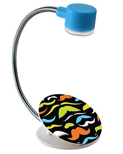 Extra-Bright Compact 2 LED Book Reading Light Lamp - Soft Padded Sturdy Clamp – Flexible Metal Neck - Bed, Office Desk, Travel, Camping, Portable Emergency Flashlight – Black - Mustache Design
