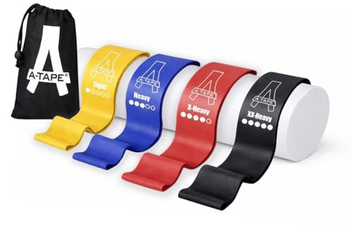 Image of A-Tape Resistance Loop Bands Set for Men & Women | Premium Natural Rubber Heavy Duty Workout Bands for Legs, Glutes, Squats, Stretching, Fitness & Physiotherapy (Yellow,Red,Blue,Blk) (Pack-4)