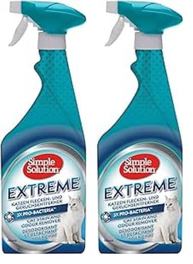 Simple Solution Eliminador de manchas y olores Extreme para gatos 750 ml 200 g (Paquete de 2)