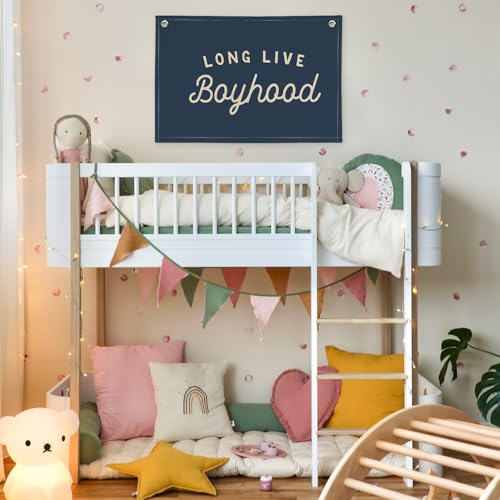 Image of Navy Blue Decor Long Live Boyhood Banner Boy Room Decor, Banner Flag Nursery Playroom Wall Decor for Boys Bedroom Living Room Dorm Toddler Decorations Teen Boy Kid Banner Wall Hanging Linen Flag 30x20