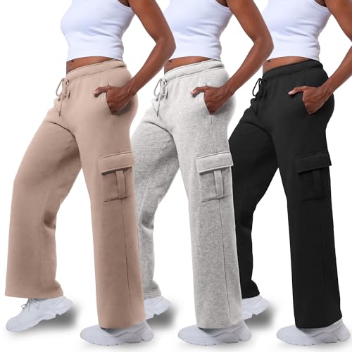 Common Stitch 3 Pack Sweatpants Women, Wide Leg Cargo Womens