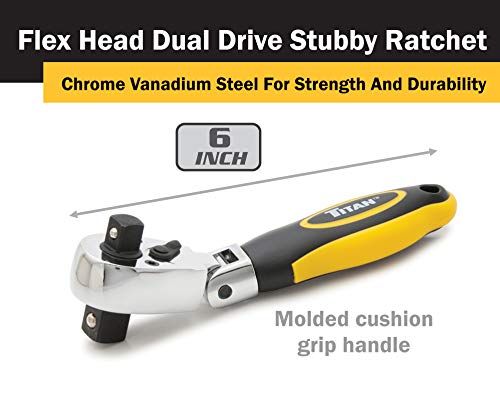 Titan 12351 3/8-Inch And 1/2-Inch Dual Drive X 6-Inch 72-Tooth Dual Head Stubby Ratchet #TOP1