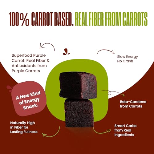 Image of PEPCUBES Purple Carrot Snack Bites - Vegan (8 Pack), 100% Plant-Based, Soft Chewy, Made with Purple Carrots & Real Dried Fruits, Naturally Sweetened, High Fiber, Steady Energy, Gluten Free, Dairy Free, Low Calorie, Gut-Friendly, Vegan | 8 ct, 1.06 oz each