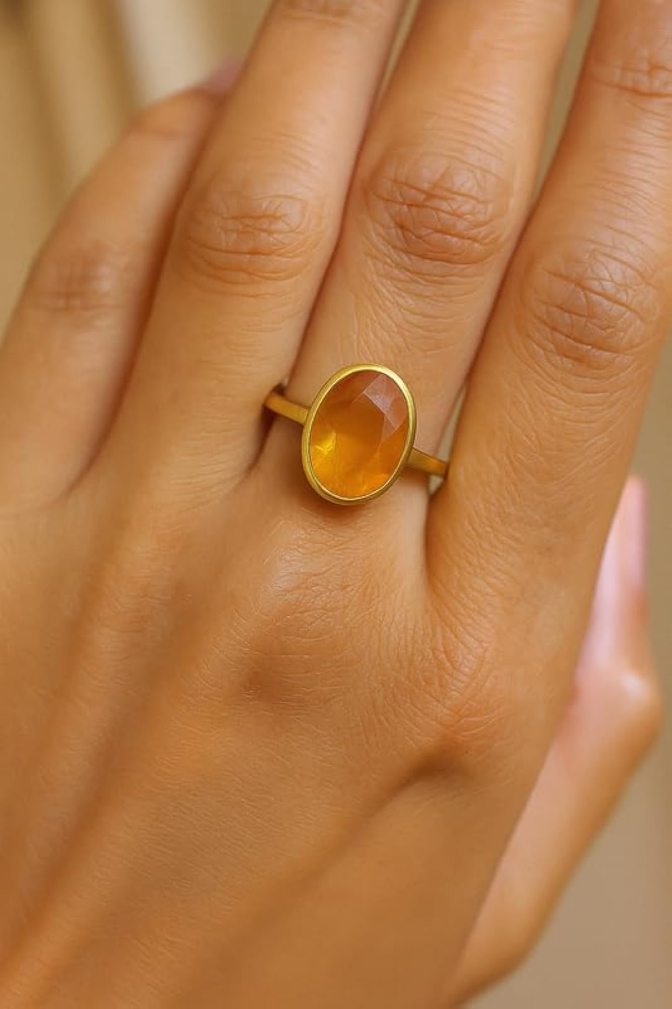 Women's Handcrafted 14.75 Ct Citrine Panchdhatu Adjustable Ring