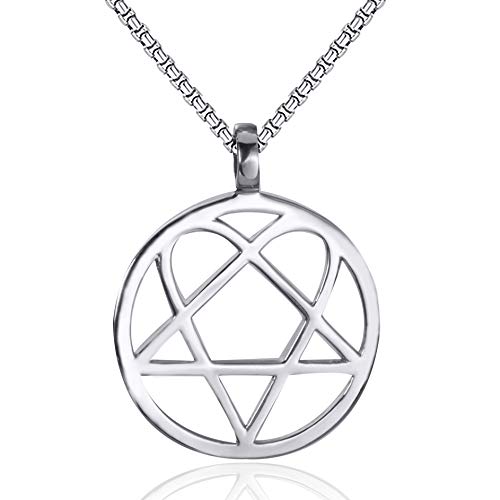 Elfasio Mens Womens Stainless Steel Pendant Necklace Heartagram Star Heart Him Chain Vintage Jewelry 20 Inch #TOP14