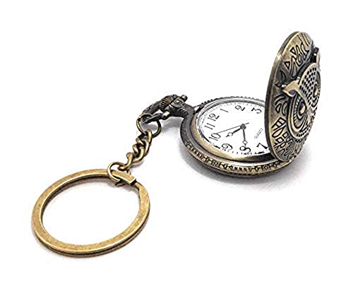 Image of AUGEN Pocket Watch Metal Keychain Oul Bird Retro Vintage for Gifting With Key Ring Anti-Rust (Pack Of 1)