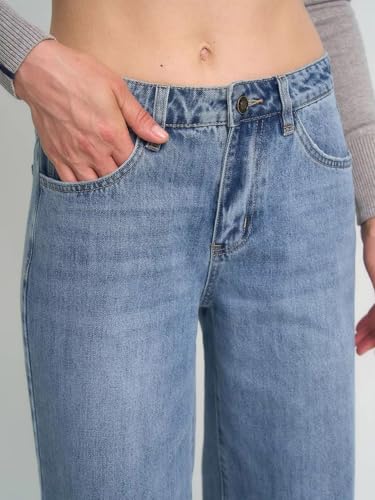Image of KOTTY Women's Wide Leg Denim Jeans | Relaxed Fit High Rise Fashion Jeans for Casual Wear