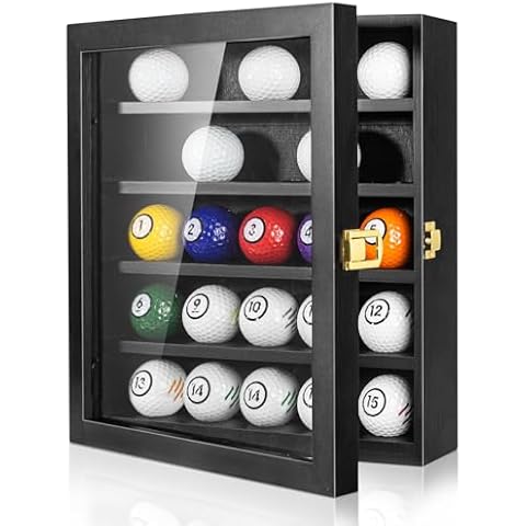 tutata Golf Ball Display Case, Golf Ball Holder, 25 Balls Capacity, Wall Mount, Shadow Box for Golf Ball Collector Cover