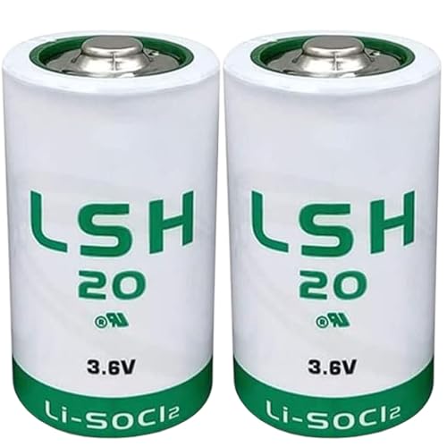Giobbiy (2-Pcs) LSH20 Size D 3.6V 13000mAh Li-SOCI2 Battery for LSH20 Non-Rechargeable Battery, Green (3.6 Volt, 13 Ah, Non-Rechargeable)