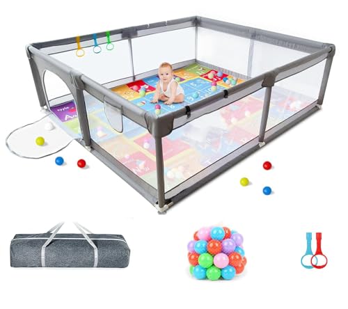 Image of Baby Playpen for Toddler 71''x59'' - Extra Large Playpen for Babies and Toddlers,Kids Activity Play Center with Mesh Anti-Fall,Baby Play Yards, Safety Indoor Baby Fence Play Area(Grey)