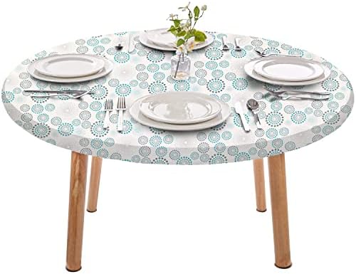 Gorilla Grip Vinyl Round Tablecloth, Fitted Elastic Edge Cover, Fade and Stain Resistant Table Cloths, Spill Proof Linen Covers for Indoor Dining, Outdoor Picnic Parties, Camping, 44" Turquoise Spiral