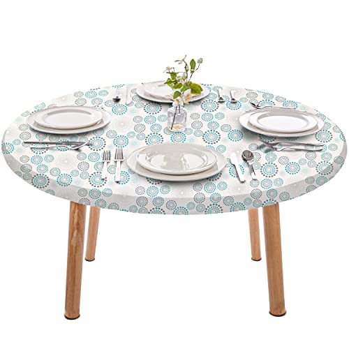 Gorilla Grip Vinyl Round Tablecloth, Fitted Elastic Edge Cover, Fade And Stain Resistant Table Cloths, Spill Proof Linen Covers For Indoor Dining, Outdoor Picnic Parties, Camping, 44" Turquoise Spiral #TOP2