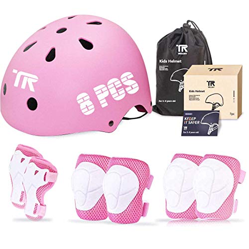 TRISOMY helmets for kids, bike Helmet for Ages 3-8 Boys Girls with toddler knee pads and elbow pads,Wrist Guards,Kids Protective safety Gear set uesd for Skateboard,Roller Skating,bicycle,Scooter,bmx