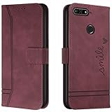 Lihondar Kompatibel mit Huawei Y6 2018 /Honor 7A Hülle, Handyhülle Huawei Y6 2018 /Honor 7A, Premium Leder Klappbar Schutzhülle Tasche Wallet mit Brieftasche Cover Flip Hülle Klapphülle (Rot)