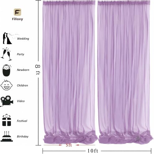 Image of White Net Backdrop Curtain Set for Decoration, 2 Pieces, 8 x 5 feet, for Wedding, Birthday, Anniversary, Engagement (Lavender)