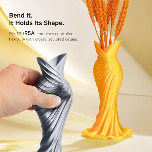 Image of Silk TPU Filament 1.75mm, 1kg - Flexible & Glossy as Silk, Shore 95A TPU Silk Gold, Soft Yet Durable for Fashion, Decor & Functional Parts, Vacuum Sealed