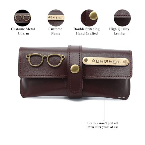 Image of AICA Personalised Name & Charm Leather Sunglass Case Cover for Men & Women | Hard Case Eyewear Cover